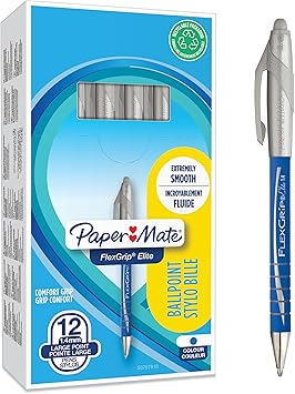 Paper Mate进口代理批发 Paper Mate Flexgrip Elite 圆珠笔 |大点（1.4mm）|蓝色|伸缩| 12 件