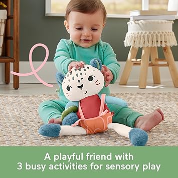 酷牌库|商品详情-FISHER-PRICE BABY进口代理批发 Fisher-Price 婴儿玩具 Planet Friends 发现有趣的雪豹毛绒玩具，具有感官活动功能，适合 3 个月以上新生儿