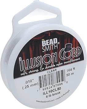 The Beadsmith进口代理批发 Beadsmith Illusion 线耐用尼龙单丝透明颜色，直径 0.254 毫米，50 米线轴珠宝制作线，用于制作项链、手链和 DIY 工艺品