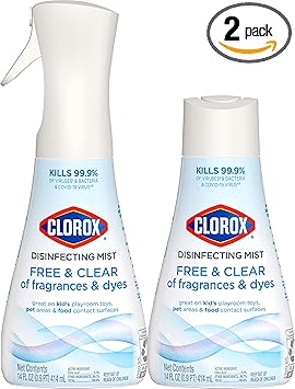 Clorox进口代理批发 无 Clorox 透明消毒喷雾，家居必需品，1 个喷雾瓶和 1 个补充装，每个 14 液体盎司