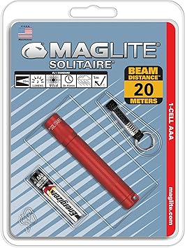 MagLite进口代理批发 Maglite Solitaire 白炽 1 芯 AAA 手电筒红色 - K3A036