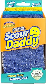 Scrub Daddy进口代理批发 Scrub Daddy 钢百洁垫 - Scour Daddy Steel - 不锈钢百洁垫，适用于餐具、锅具、平底锅和烧烤架，厨房和浴室洗涤器，温水柔软，冷水坚硬 - 2 克拉