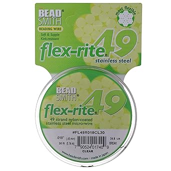 The Beadsmith进口代理批发 Beadsmith Flex-Rite 49 股尼龙涂层、不锈钢串珠线、珠宝制作供应（0.018 直径，透明 - 30 英尺）