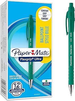 Paper Mate进口代理批发 Paper Mate Flexgrip 超伸缩圆珠笔 |中点 (1.0mm) |绿色| 12 件