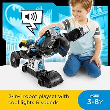 酷牌库|商品详情-Fisher-Price进口代理批发 Fisher-Price Imaginext DC 超级朋友蝙蝠侠玩具套装 Bat-Tech 蝙蝠机器人 2 英尺高机器人，带灯光、声音和 11 个玩具，适合 3 岁以上儿童