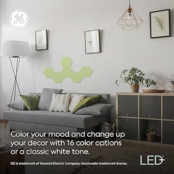 酷牌库|商品详情-GE进口代理批发 GE LED+ 变色 LED 六边形瓷砖面板，带远程控制，无需应用程序或 Wi-Fi（6 件装）