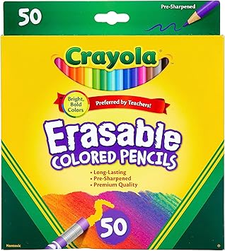 Crayola进口代理批发 Crayola 可擦彩色铅笔（50 支），散装彩色铅笔套装，成人涂色书铅笔，青少年节日礼物，6 岁以上 [亚马逊独家]