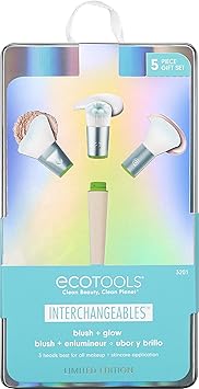 EcoTools进口代理批发 EcoTools 限量版腮红和发光可互换化妆和护肤刷套装，旅行友好化妆刷，5 件套情人节礼物套装，适合妻子、配偶、女朋友或女儿