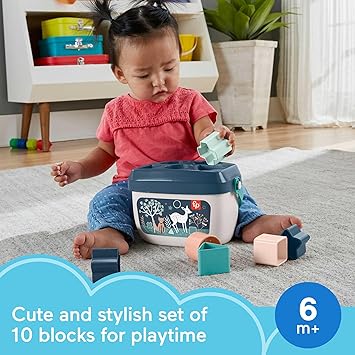 酷牌库|商品详情-Fisher-Price进口代理批发 Fisher-Price 婴儿堆叠玩具第一块套装 10 种形状，适合 6 个月以上婴儿分类游戏，海军黄褐色（亚马逊独家）