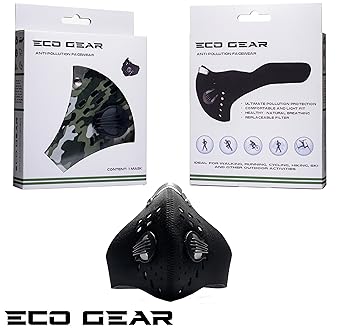 酷牌库|商品详情-ECO-GEAR进口代理批发 具有军用级防护的防污染口罩 |防烟、废气、灰尘、花粉、过敏原 |远足、跑步、散步、骑自行车、滑雪等户外活动（中、黑色）