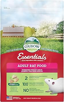 Oxbow进口代理批发 Oxbow Essentials 成年大鼠食物 - 所有自然成年大鼠食物 - 兽医推荐 - 美国制造 - 富含天然维生素和矿物质 - 无人工成分 - 3 磅。