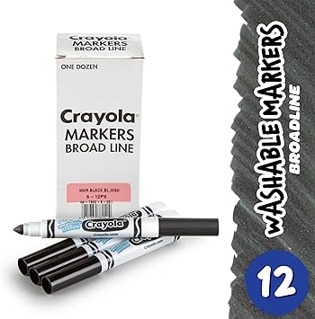 酷牌库|商品详情-Crayola进口代理批发 Crayola 可水洗记号笔 - 黑色（12 克拉）、儿童粗线记号笔、适用于教室和教师的散装记号笔