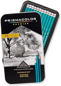 Prismacolor进口代理批发 Prismacolor Premier 绿松石石墨素描铅笔，中号铅芯，成人着色，12 支装