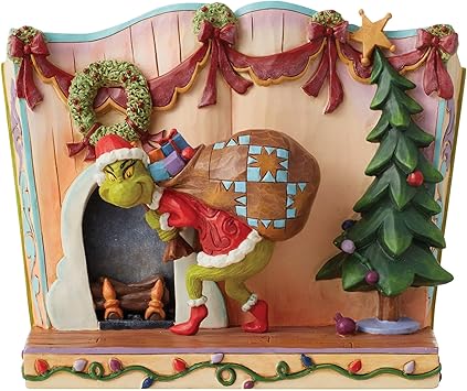 Enesco进口代理批发 Enesco Dr. Seuss Grinch by Jim Shore 圣诞老人格林奇偷窃礼物雕像，树脂石手绘精制收藏圣诞雕像家居装饰雕塑雕像礼物，6.5 英寸，多色