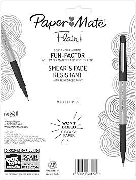 酷牌库|商品详情-Paper Mate进口代理批发 Paper Mate Flair 毡尖笔，超细笔尖（0.4 毫米），多种颜色，8 支