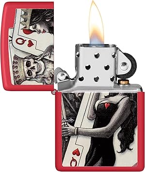 酷牌库|商品详情-Zippo进口代理批发 Zippo 骷髅 King Queen Beauty 红色哑光袖珍打火机