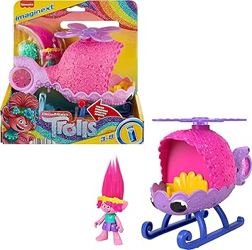 Fisher-Price进口代理批发 Fisher-Price Imaginext DreamWorks Trolls 玩具 Poppy 的直升机、直升机和人物玩具套装适合 3 岁以上儿童过家家游戏