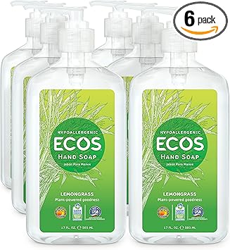 ECOS进口代理批发 ECOS 洗手液，低过敏性柠檬草，17 盎司瓶装（6 包），Earth Friendship Products 出品