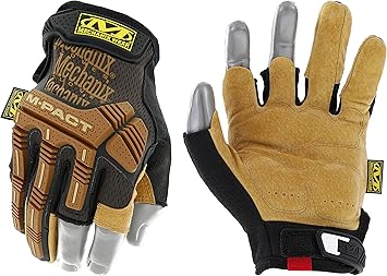 Mechanix Wear进口代理批发 Mechanix Wear：M-Pact Durahide Leather Framer 工作手套，无指设计，具有冲击保护和振动吸收功能的工作手套，男士安全手套（棕色，加大号）