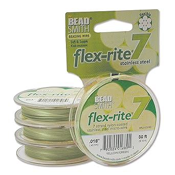 The Beadsmith进口代理批发 Beadsmith Flex-Rite 7 股尼龙涂层、不锈钢串珠线、珠宝制作供应（0.018 直径，黄绿色 - 30 英尺）