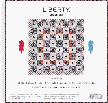 酷牌库|商品详情-Galison进口代理批发 Galison Liberty Anita Peggable 国际象棋套装 - 适合任何游戏爱好者的独特花卉游戏套装，配有 32 个木质棋子和 1 个便携式国际象棋棋盘，非常适合旅途中游戏！