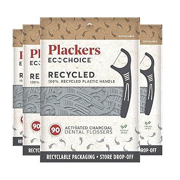 Plackers进口代理批发 Plackers Ecochoice 活性炭再生牙线，90 支（4 件装）