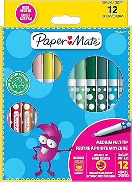 Paper Mate进口代理批发 Paper Mate 儿童彩色毡尖笔，可水洗墨水，多种颜色，12 支毡尖笔