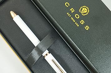 酷牌库|商品详情-Cross进口代理批发 AT Cross 限量版 Tech3+ 珠光暴风白和 23KT 金色约会多功能笔 - 一支笔中包含 0.5 毫米铅芯尺寸铅笔、黑色墨水笔芯和红色墨水笔芯。