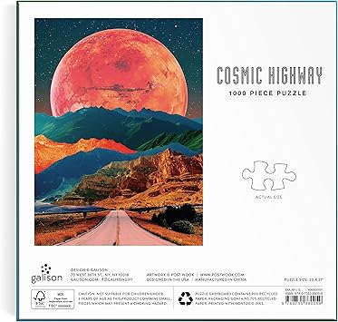 酷牌库|商品详情-Galison进口代理批发 Galison Cosmic Highway 1000 片拼图乐趣和挑战性活动，为成人和家庭提供明亮大胆的超现实景观艺术品