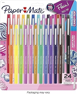 Paper Mate进口代理批发 Flair 毡尖笔，中号笔（0.7 毫米），限量版 Candy Pop Pack 记号笔，24 支 - 1