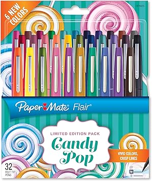 Paper Mate进口代理批发 Paper Mate Flair 毡尖笔，中号，限量版 Candy Pop 套装，32 支装 (1979425)