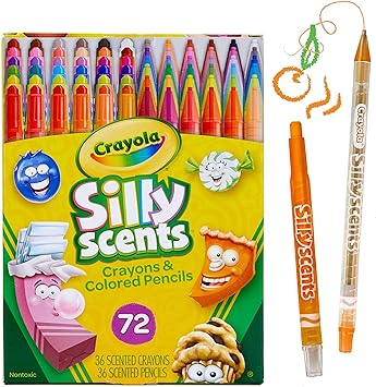 Crayola进口代理批发 Crayola Silly 香味可旋转、香味蜡笔和彩色铅笔、学校用品，72 支 [亚马逊独家]