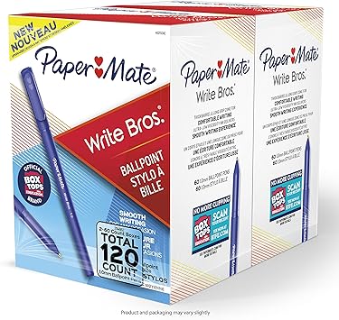 Paper Mate进口代理批发 Paper Mate 圆珠笔，Write Bros. 蓝色墨水笔，中号（1.0 毫米），120 支