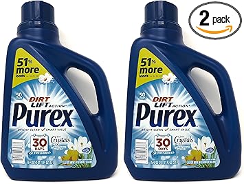 Purex进口代理批发 Purex 水晶香味液体洗衣粉，新鲜泉水，75 盎司，50 包（2 件装）