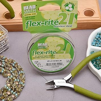 酷牌库|商品详情-The Beadsmith进口代理批发 Beadsmith Flex-Rite 21 股尼龙涂层、不锈钢串珠线、珠宝制作供应（0.018 直径，透明 - 30 英尺）