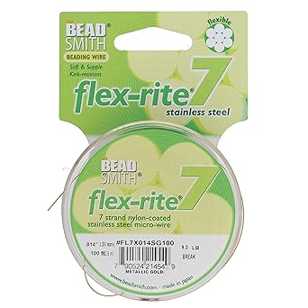 The Beadsmith进口代理批发 Beadsmith Flex-Rite 7 股尼龙涂层、不锈钢串珠线、珠宝制作用品（0.014 直径，金 - 100 英尺）