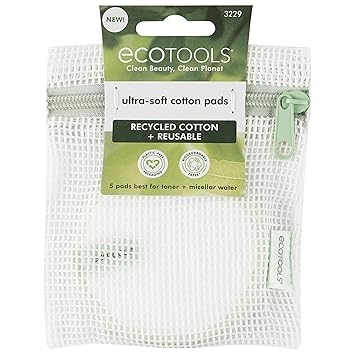 酷牌库|商品详情-EcoTools进口代理批发 EcoTools 可重复使用棉垫，超柔软耐用，清洁皮肤，适用护肤品，适用于爽肤水、精华液和卸妆液，可持续替代品，可用洗衣袋清洗，环保 6 件套