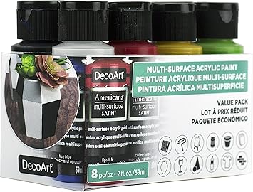 DecoArt进口代理批发 DecoArt 多表面缎面丙烯酸涂料套装 - 基本颜色，8PK - 8 克拉。