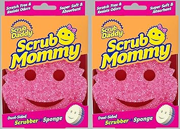 Scrub Daddy进口代理批发 Scrub Daddy 双面海绵和洗地器 - Scrub Mommy - 用于餐具和家居的防刮海绵，温水中柔软，冷水中坚硬，防臭，深层清洁，多表面，可用洗碗机清洗 2 克拉