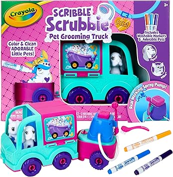 Crayola进口代理批发 Crayola Scribble Scrubbie 宠物美容卡车（10 件），玩具宠物玩具套装，儿童宠物护理玩具，送给女孩和男孩的礼物，适合 3 岁以上