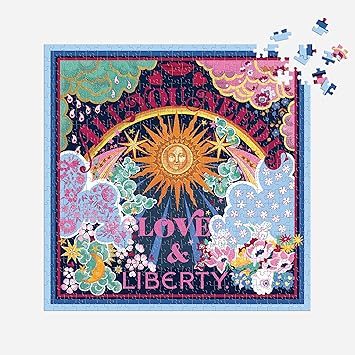 酷牌库|商品详情-Galison进口代理批发 Galison Liberty All You Need is Love 500 片书籍拼图，带有标志性彩色 Liberty Thorpe 印刷艺术品，装在磁性纪念品书大小的盒子中