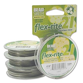 The Beadsmith进口代理批发 Beadsmith Flex-Rite 21 股尼龙涂层、不锈钢串珠线、珠宝制作供应（0.018 直径，透明 - 100 英尺）