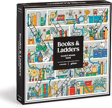 Galison进口代理批发 Galison Books and Ladders 经典蛇梯棋盘游戏文学版，适合成人和儿童，非常适合家庭游戏之夜，2-4 名玩家