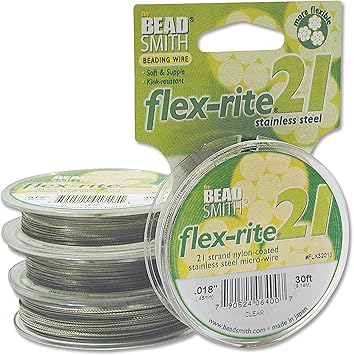 酷牌库|商品详情-The Beadsmith进口代理批发 Beadsmith Flex-Rite 21 股尼龙涂层、不锈钢串珠线、珠宝制作供应（0.018 直径，透明 - 30 英尺）