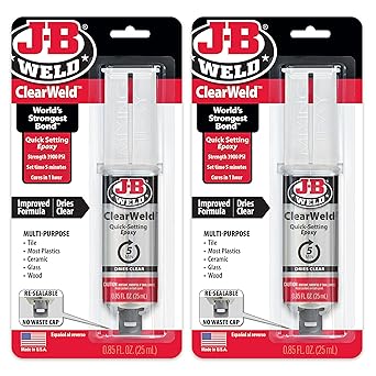 J-B Weld进口代理批发 JB Weld ClearWeld 5 分钟环氧树脂，透明，注射器，2 件装，50112-2