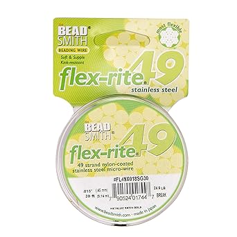 The Beadsmith进口代理批发 Beadsmith Flex-Rite 线 49 股，尼龙涂层，不锈钢串珠线金色，直径 0.018，30 英尺线轴柔性线，用于项链、手链和珠宝制作