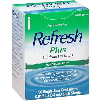 Refresh进口代理批发 Refresh Refresh Plus 润滑剂滴眼液一次性容器，30 克拉（2 件装）