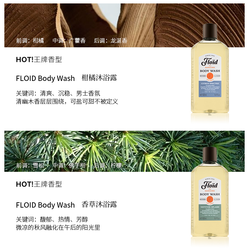 酷牌库|商品详情-进口代理批发意大利FLOID男士沐浴露500ML高阶表活成分特调香氛柑橘木质长留香