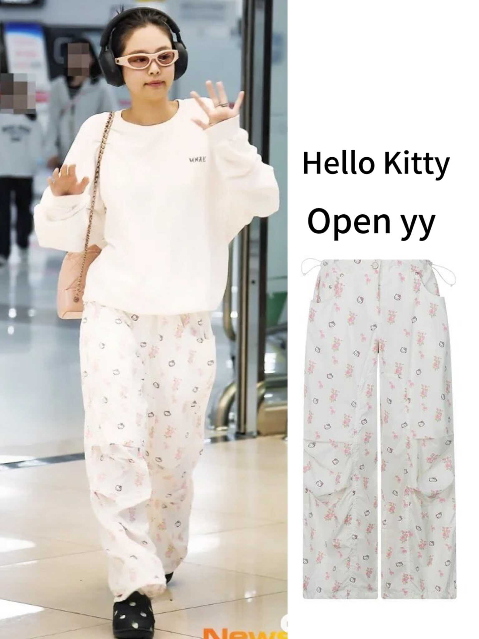 酷牌库|商品详情-进口代理批发Jennie同款 open yy玫瑰花降落伞裤 hello Kitty 联名裤