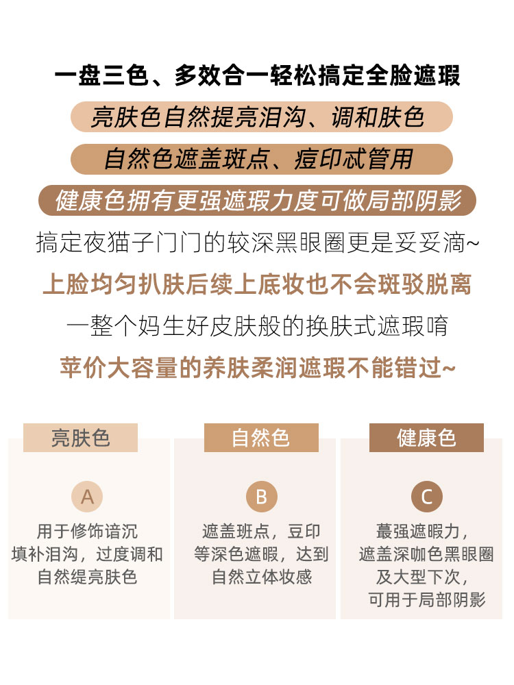 酷牌库|商品详情-进口代理批发TFIT三色遮瑕膏遮盖斑点脸部黑眼圈痘印面部专用遮暇盘推荐tifit